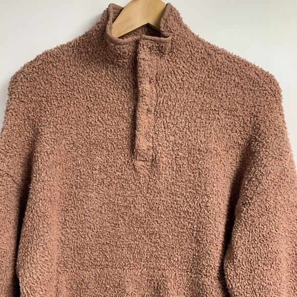 Skims Women's‎ Camel Cozy Knit Sherpa Fuzzy Pullover Snap Neck Closure Size L/XL - Picture 4 of 12